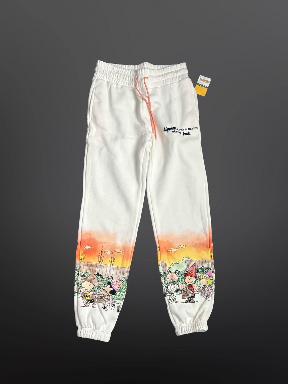 Peanuts White Sweatpants with Orange Gradient & Cartoon Leg Print Size XS